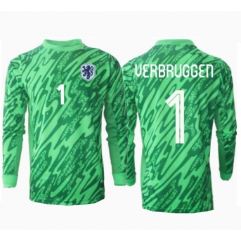 Paesi Bassi Bart Verbruggen #1 Portiere Maglia Gara Casa Repliche Europei 2024 Maniche Lunghe